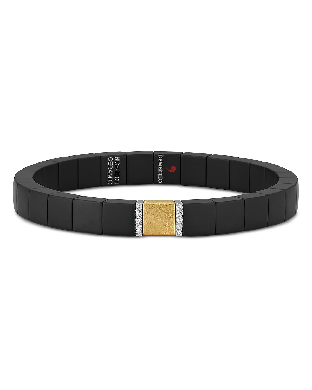 Roberto Demeglio 18K Yellow Gold Scacco Diamond & Black Ceramic Stretch Bracelet