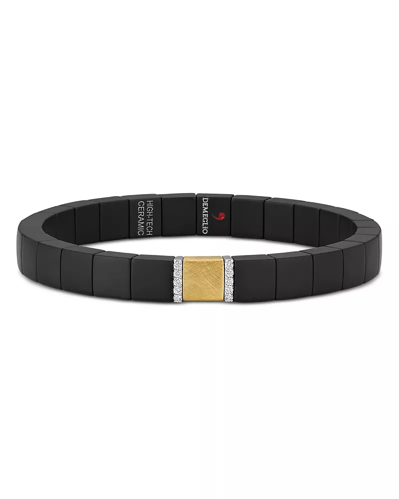 Roberto Demeglio 18K Yellow Gold Scacco Diamond & Black Ceramic Stretch Bracelet