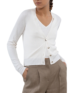 Shop Peserico Long Sleeve Cardigan Sweater In Plaster White
