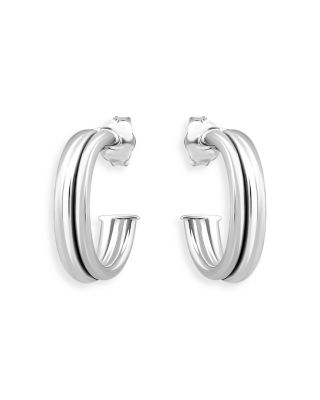 Aqua Double Row C Hoop Earrings in Sterling Silver- Exclusive