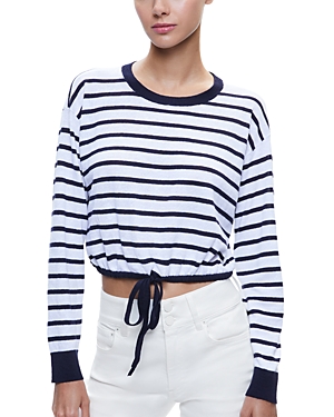 Alice And Olivia Bernetta Striped Top In White Indigo