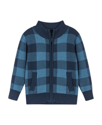 Andy & Evan - Boys' Check Intarsia Zip-Up Sweater - Little Kid, Big Kid