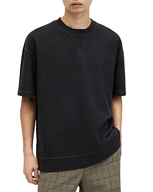 Shop Allsaints Winslow Short Sleeve Crewneck Sweatshirt In Washed Black