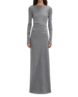 Shop Victoria Beckham Ruched Paneled Maxi Dress In Grey Marl
