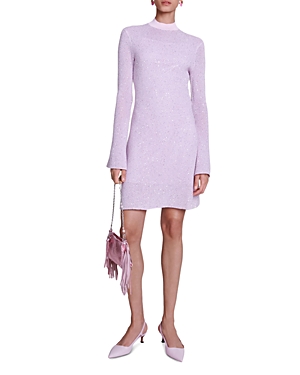 Shop Maje Ravilly Sequined Open Knit Dress In Pink