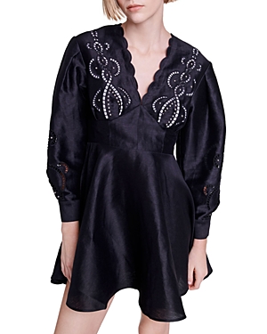 Shop Maje Riclint Embroidered Dress In Black