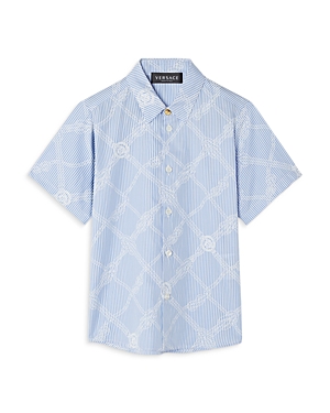 Shop Versace Boys' Nautical Medusa Shirt - Big Kid In White+light Blue