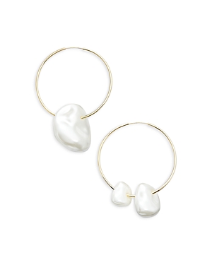 Juno Cultured Freshwater Pearl Charm Hoop Earrings in Gold Tone