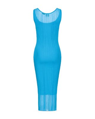 aje may denim midi dress Rainer Denim Midi Dress-MID WASH BLUE / 4