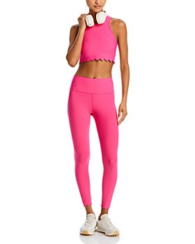 Pink XL)Women Workout Set High Waist Leggings U Neck Bra Sweat