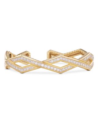 Stax Zig Zag Cuff Bracelet in 18K Yellow Gold with Diamonds, 13mm