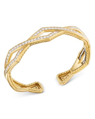 David Yurman - Stax Zig Zag Cuff Bracelet in 18K Yellow Gold with Diamonds, 13mm