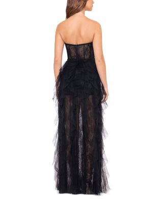 Strapless Lace Tulle Ruffle Gown - Exclusive