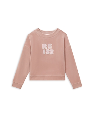Shop Reiss Girls' Robin Jr Sequin Logo Velour Sweatshirt - Little Kid In Pink