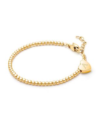 Tiny Blessings - Girls' 14K Gold Dainty Heart & Engraved Initial 5.25" Bracelet - Baby, Little Kid