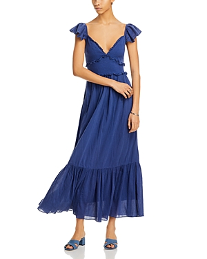 Shop Loveshackfancy Katina Cotton Flutter Sleeve Maxi Dress In Midnight