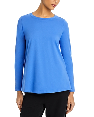 Shop Eileen Fisher Crewneck Long Sleeve Tunic Top In Blue Star
