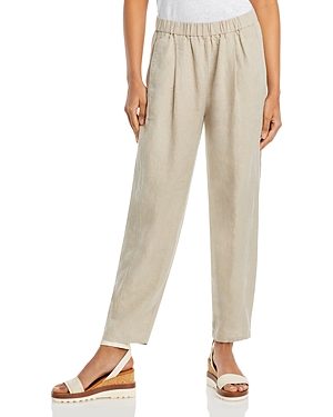 Eileen Fisher Pleated Organic Linen Ankle Pants In Undyed Natural