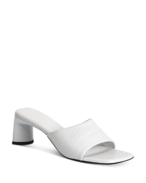 Balenciaga Women's Embossed Logo Heeled Slide Sandals