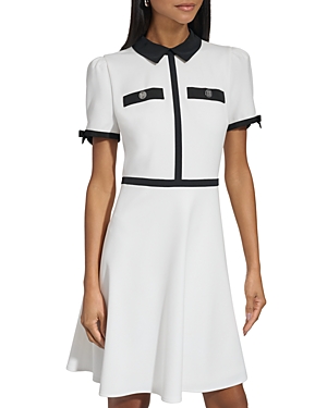 Shop Karl Lagerfeld Bow Sleeve A Line Mini Dress In Soft White/black