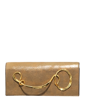 Shop Alexis Bittar Twisted Side Handle Clutch In Antique Gold/gold