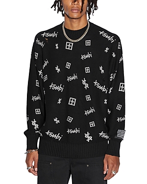Shop Ksubi Trash Box Cotton Knit Regular Fit Crewneck Sweater In Black