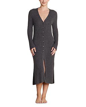 Barefoot Dreams Cozychic Lite Pointelle Long Cardigan In Carbon