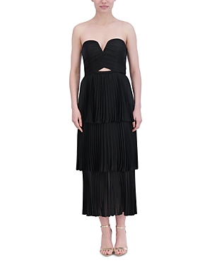 Shop Bcbgmaxazria Strapless Cutout Tiered Dress In Black