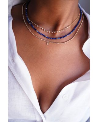 14K Yellow Gold Lapis Bead Statement Necklace, 16-18"