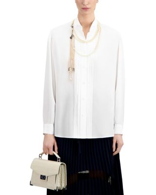 The Kooples Silk Tuxedo Collar Long Sleeve Top