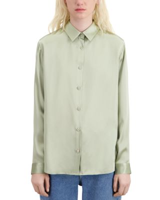 The Kooples Silk Tuxedo Collar Long Sleeve Top