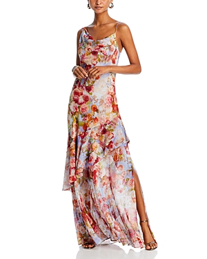 Shop L Agence L'agence Viola Silk Cowl Neck Gown In Multi Soft