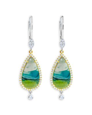 Meira T 14k White & Yellow Gold Opalized Wood & Diamond Drop Earrings