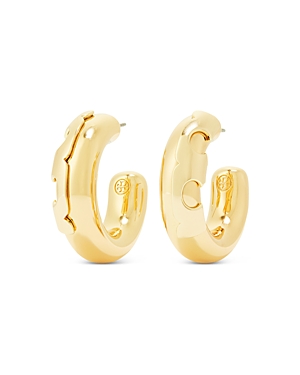 Shop Tory Burch Essential Hoop Earrings In Gold