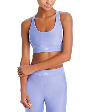 Shop Alo Yoga Airlift Suit Up Sports Bra In Lilac Blue