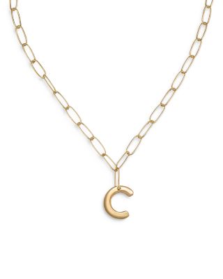 Paperclip Link Chain Initial Pendant Necklace in 18K Gold Plated, 18"