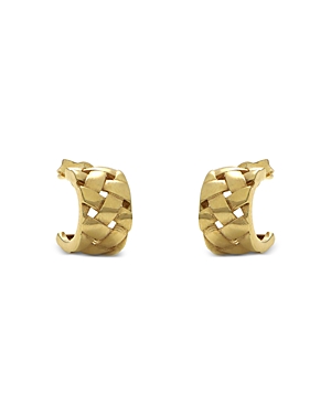 Bloomingdale's Basket Weave Small Huggie Hoop Earrings In 14k Yellow Gold