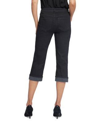 Marilyn Cuffed Cropped Straight Jeans in Black & Optic White