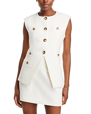 Shop Veronica Beard Tamara Collarless Button Up Vest In Off White