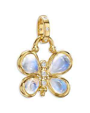 Shop Temple St Clair 18k Yellow Gold Luna Butterfly Diamond & Blue Moonstone Pendant In Blue/gold