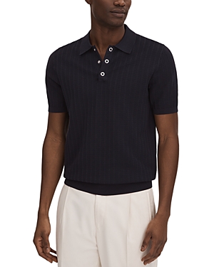 Shop Reiss Pascoe Textured Short Sleeve Snap Placket Polo Shirt In Navy