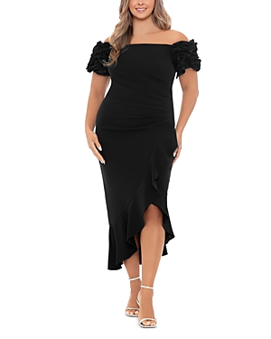 Shop Xscape Off-the-shoulder Scuba Crepe Midi Dress In Black