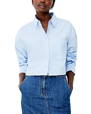 Shop French Connection Alissa Cotton Cropped Shirt In Cashmere Blue