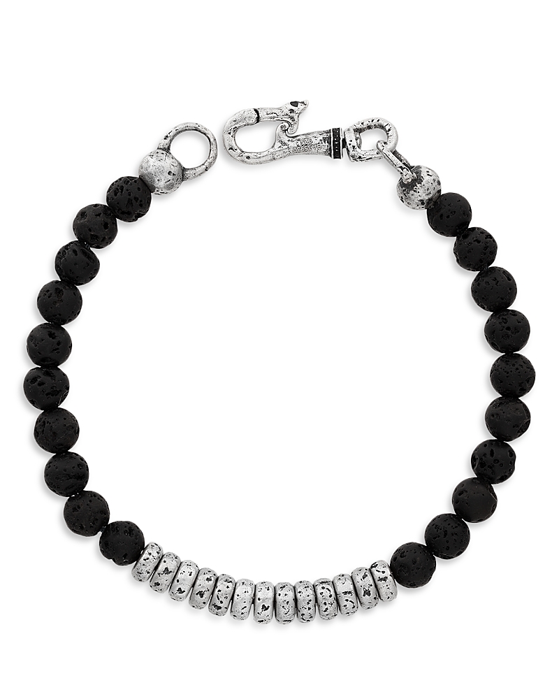 John Varvatos Sterling Silver Simit Lava Stone Beaded Bracelet In Black/silver