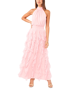 Shop 1.state Sleeveless Cascading Ruffle Maxi Dress In Rose Linen