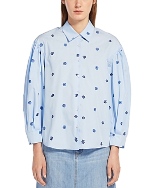 Shop Weekend Max Mara Villar Embroidered Puff Sleeve Shirt In Light Blue