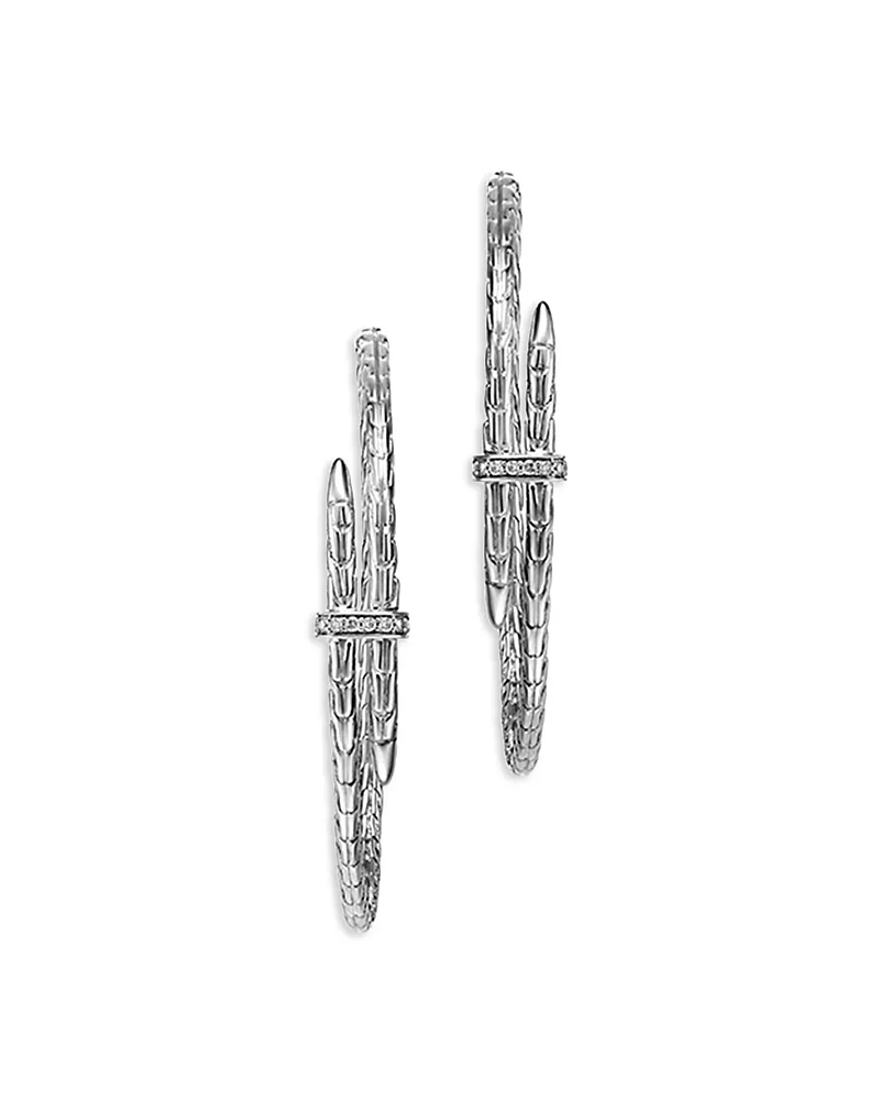 John Hardy Sterling Silver Diamond Spear Large Hoop Earrings