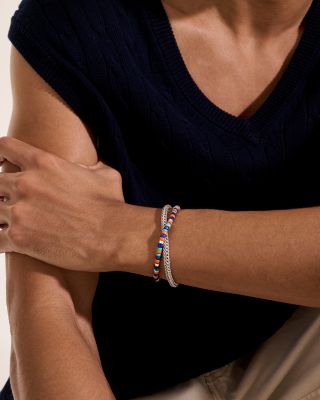 Sterling Silver Heishi Mixed Stone Beaded Double Wrap Bracelet