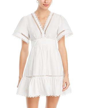 Shop Stellah Lace Trim Mini Dress In White