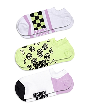 Happy Socks Checked Stripe No Show Socks In White